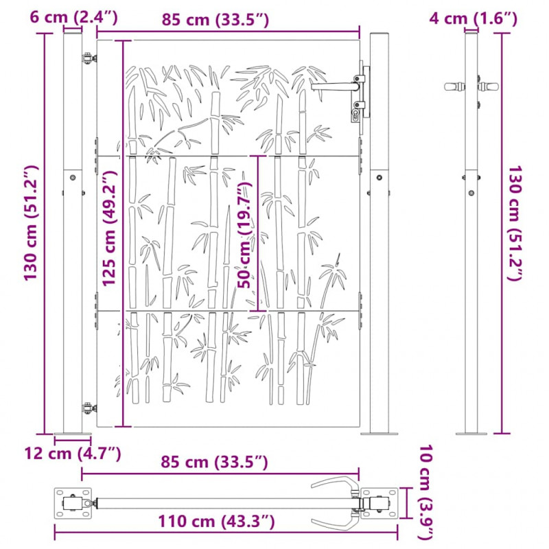Brama ogrodowa Czarny 110 x 130 cm Stal malowana proszkowo