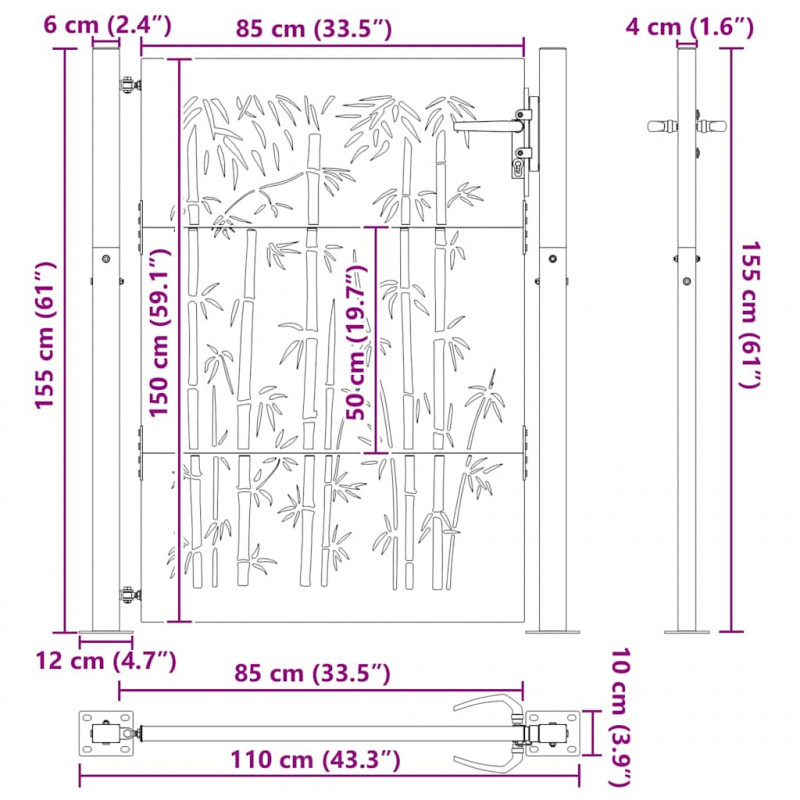 Brama ogrodowa Czarny 110 x 155 cm Stal malowana proszkowo