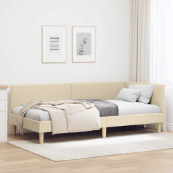 Rama łóżka narożnego Kremowy 90 cm x 190 cm Tkanina i sklejka