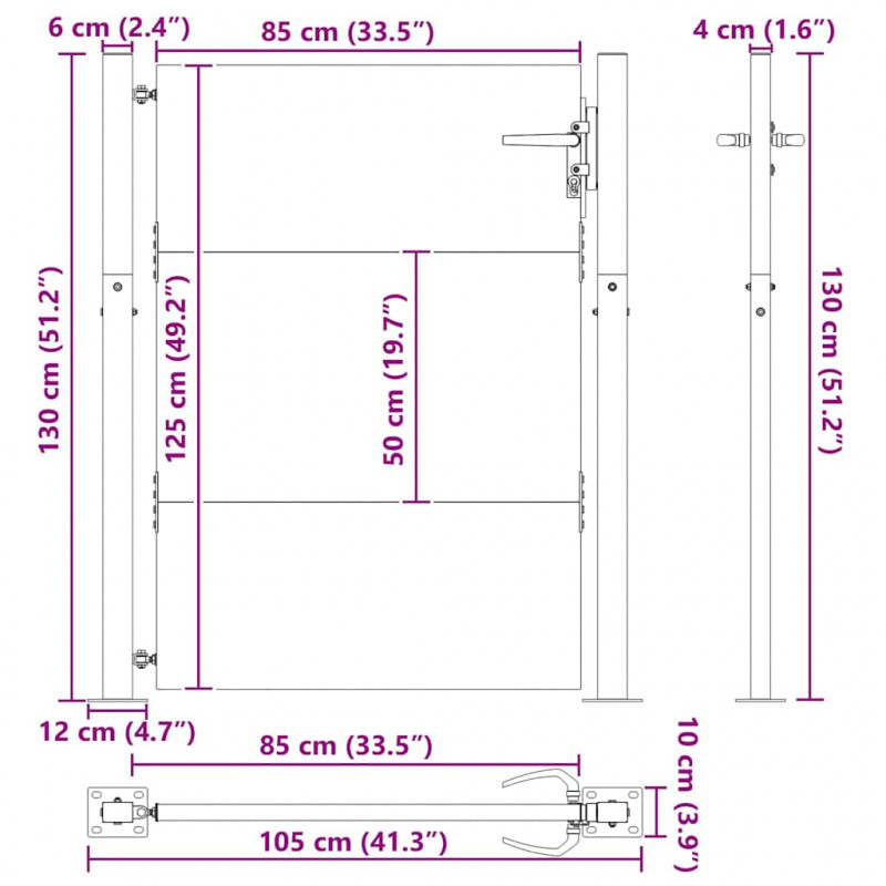 Brama ogrodowa Czarny 105 x 130 cm Stal malowana proszkowo