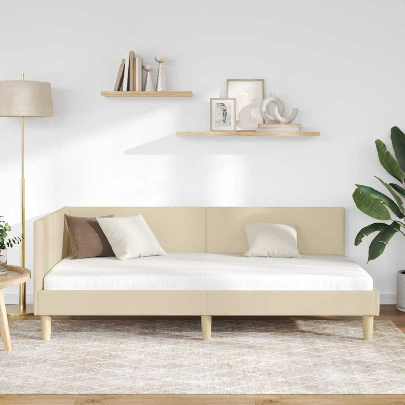 Rama łóżka narożnego Kremowy 90 cm x 200 cm Tkanina i sklejka