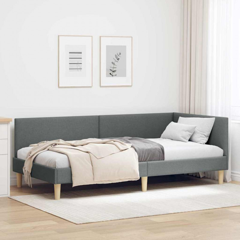 Rama łóżka narożnego Z zagłówkiem Ciemnoszary 100 cm x 200 cm
