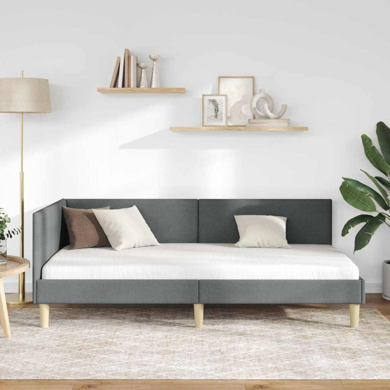Rama łóżka narożnego Z zagłówkiem Ciemnoszary 100 cm x 200 cm