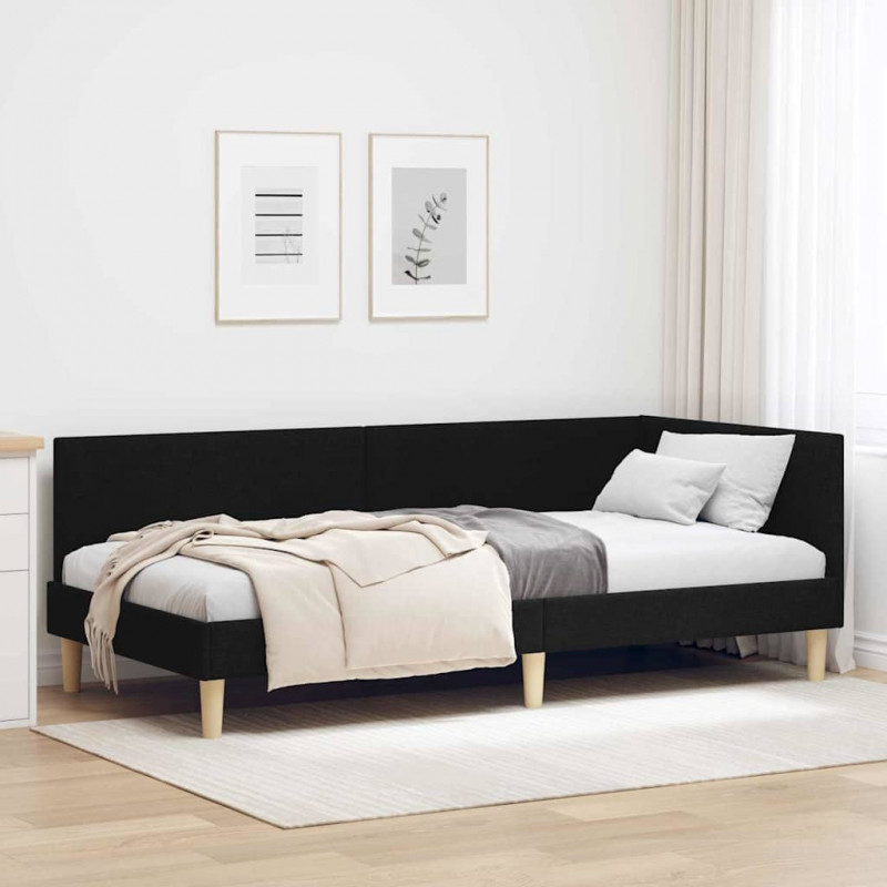 Rama łóżka narożnego Czarny 100 cm x 200 cm Tkanina i sklejka