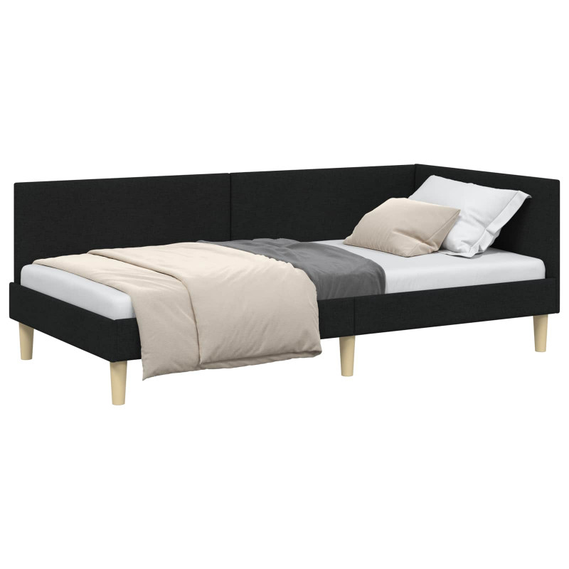 Rama łóżka narożnego Czarny 100 cm x 200 cm Tkanina i sklejka