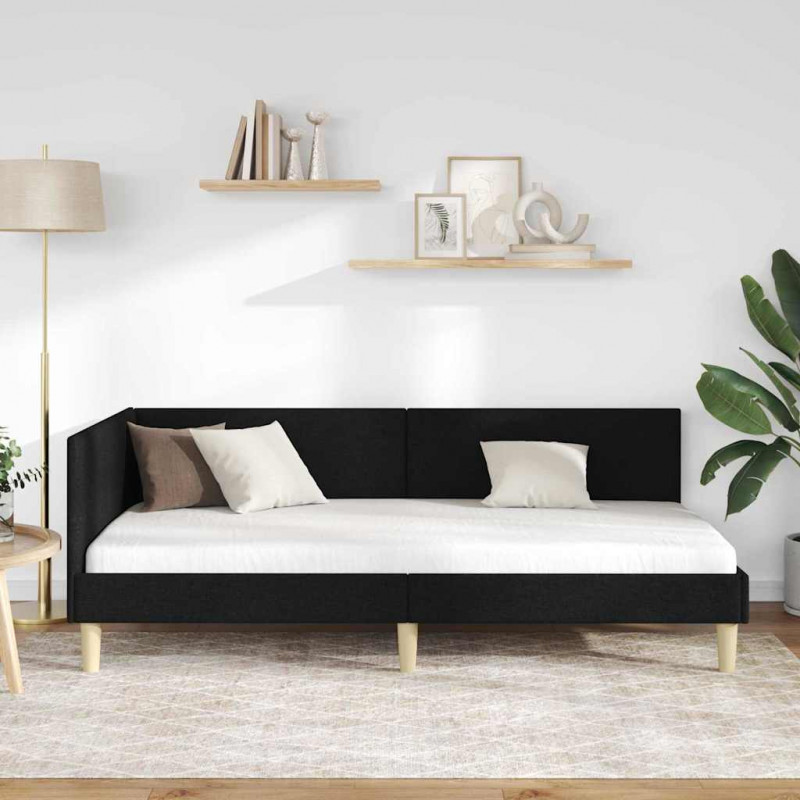 Rama łóżka narożnego Czarny 100 cm x 200 cm Tkanina i sklejka