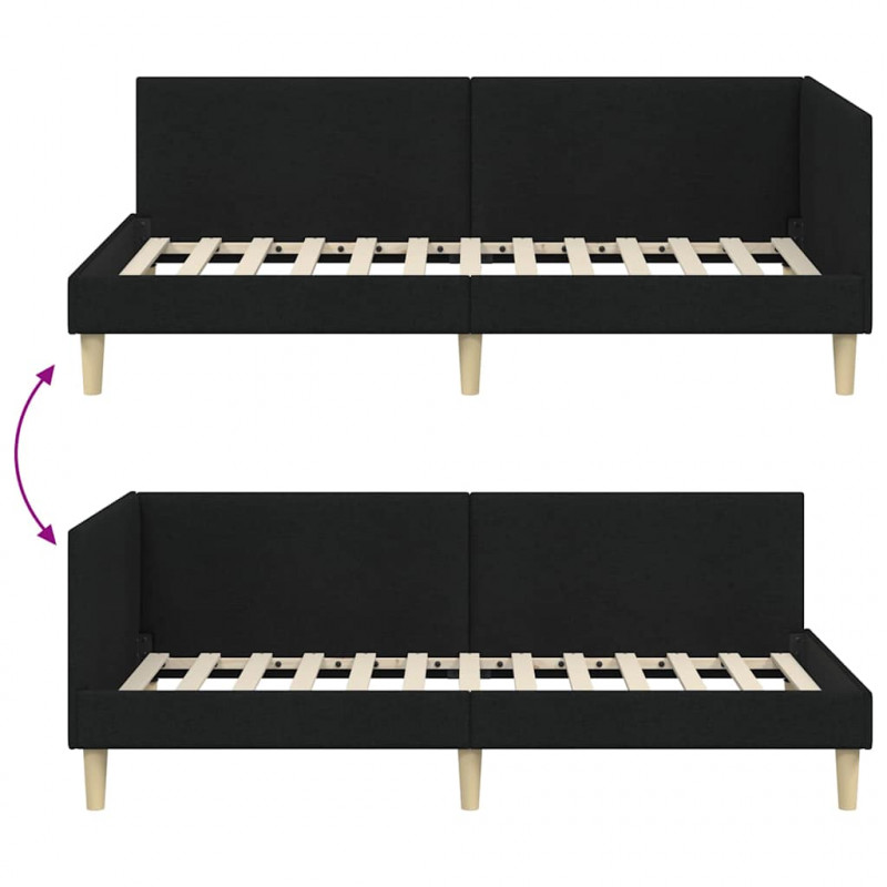 Rama łóżka narożnego Czarny 100 cm x 200 cm Tkanina i sklejka