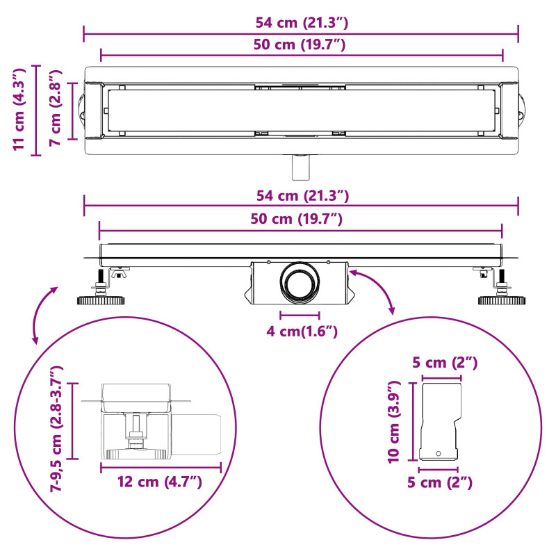 2 w 1 Odwodnienie prysznicowe Srebrny 50 cm Stal nierdzewna 304