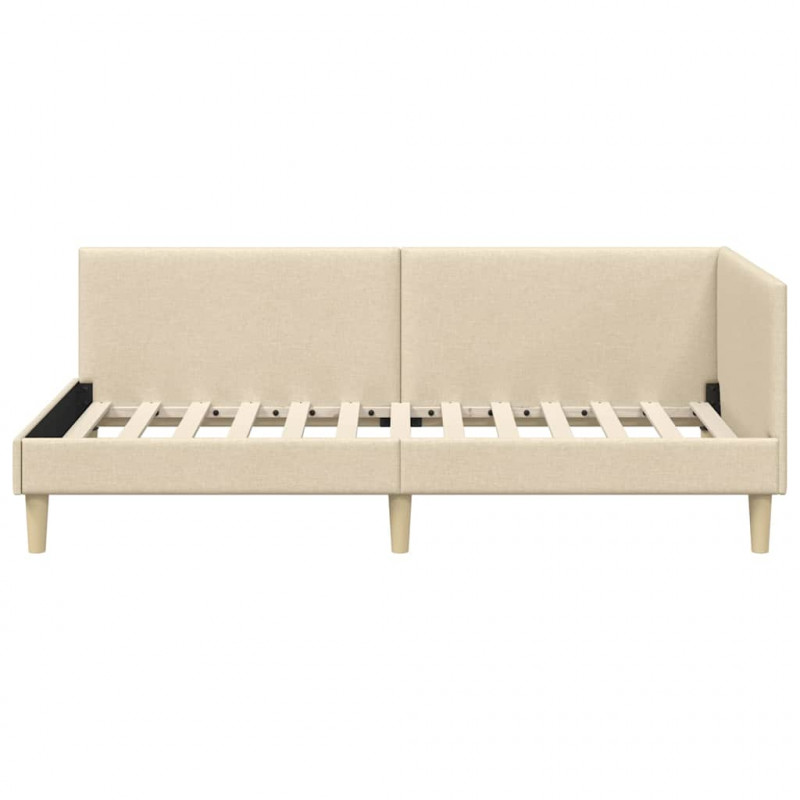 Rama łóżka narożnego Kremowy 100 cm x 200 cm Tkanina i sklejka