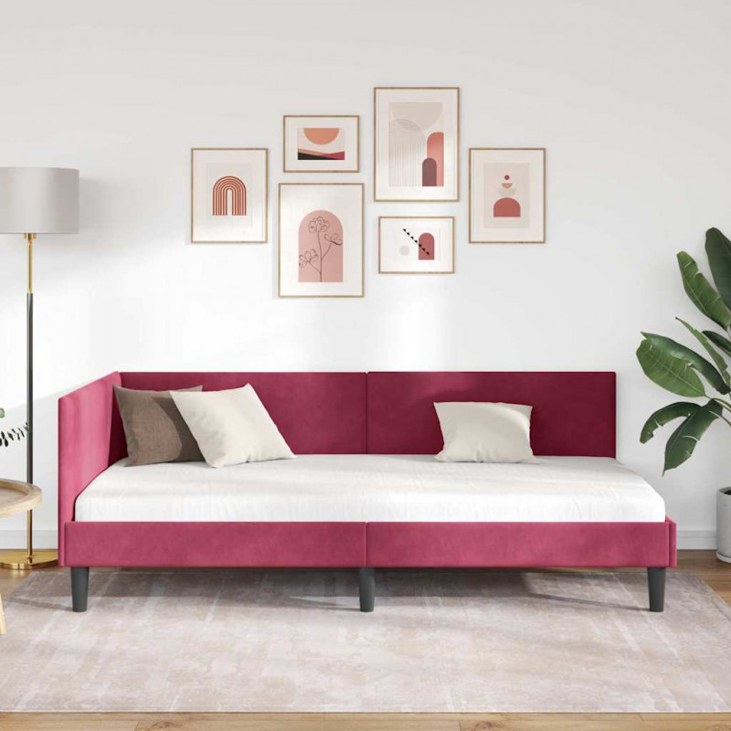 Rama łóżka narożnego Czerwone wino 80 cm x 200 cm Aksamit