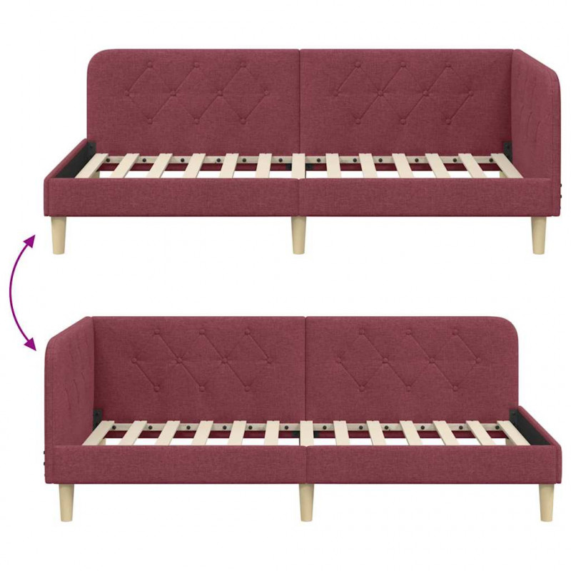 Rama łóżka narożnego Czerwone wino 90 x 190 cm tkanina