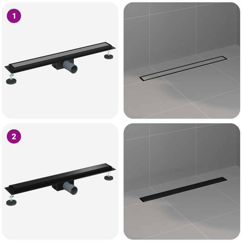 2 w 1 Odwodnienie prysznicowe Czarny 80 cm Stal nierdzewna 304