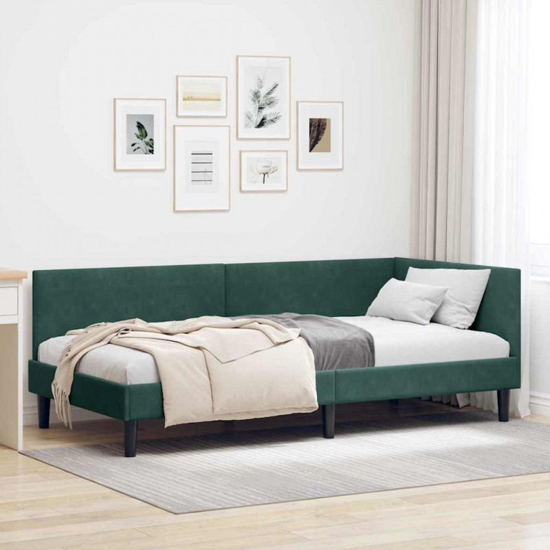 Rama łóżka narożnego Ciemna zieleń 90 cm x 190 cm Aksamit