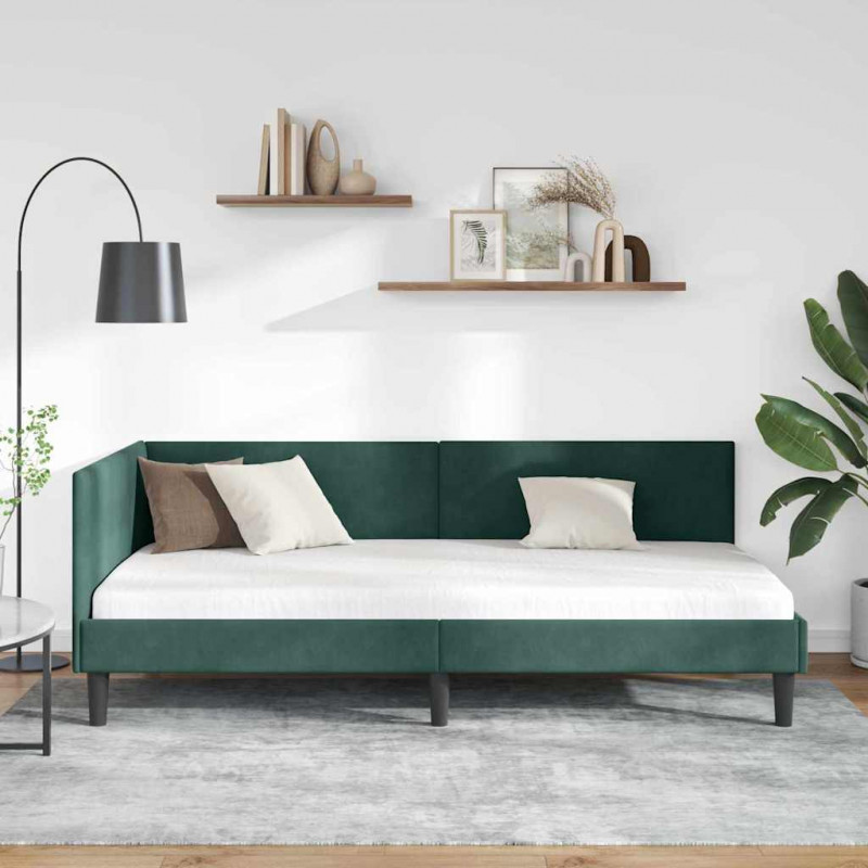 Rama łóżka narożnego Ciemna zieleń 90 cm x 190 cm Aksamit