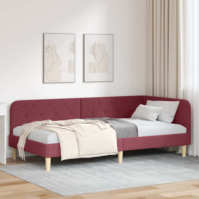Rama łóżka narożnego Czerwone wino 90 x 200 cm tkanina