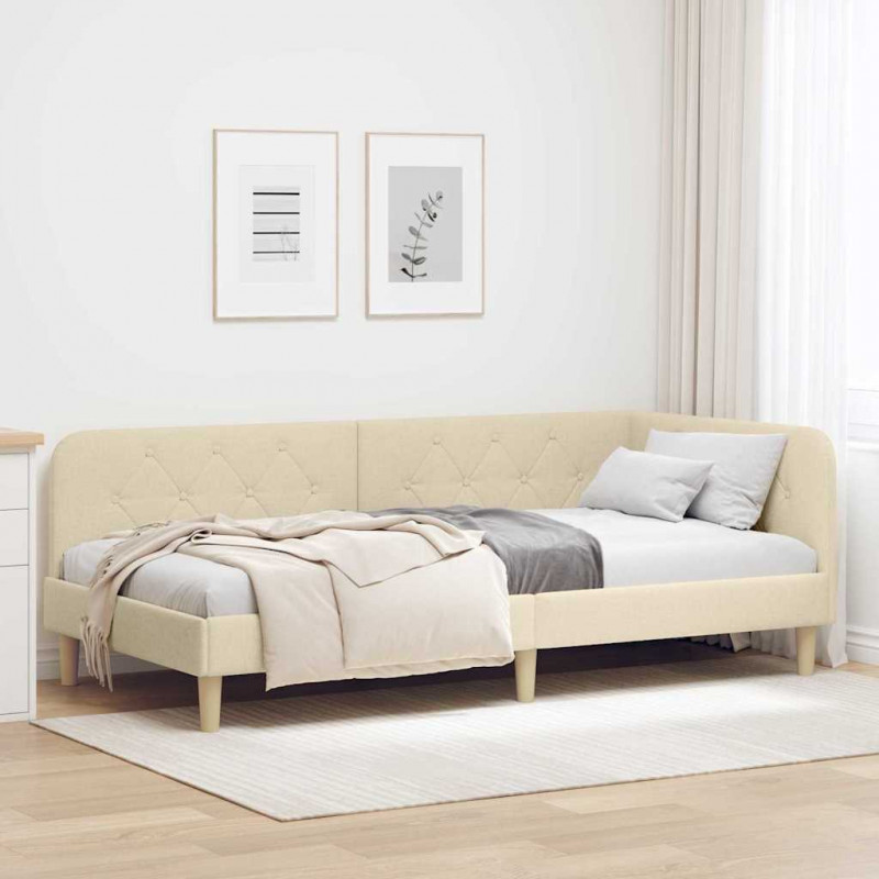 Rama łóżka narożnego Kremowy 90 x 200 cm tkanina