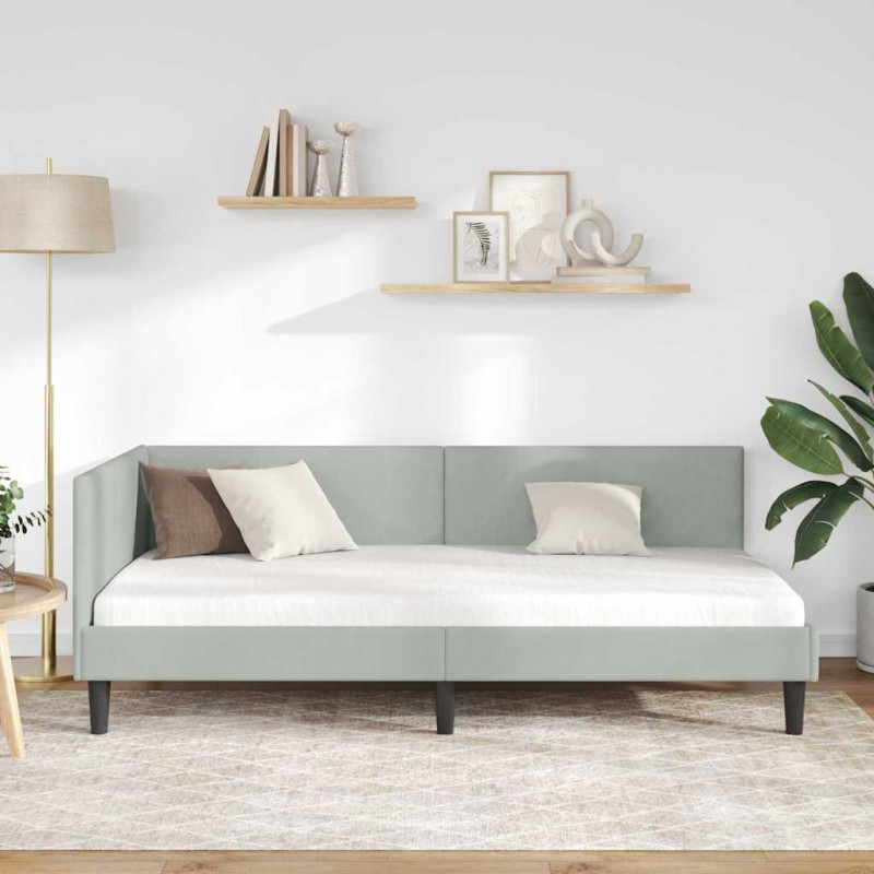 Rama łóżka narożnego Jasnoszary 90 cm x 200 cm Aksamit