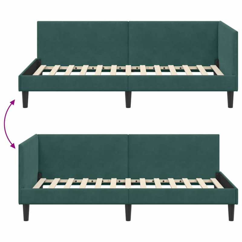 Rama łóżka narożnego Ciemna zieleń 90 cm x 200 cm Aksamit