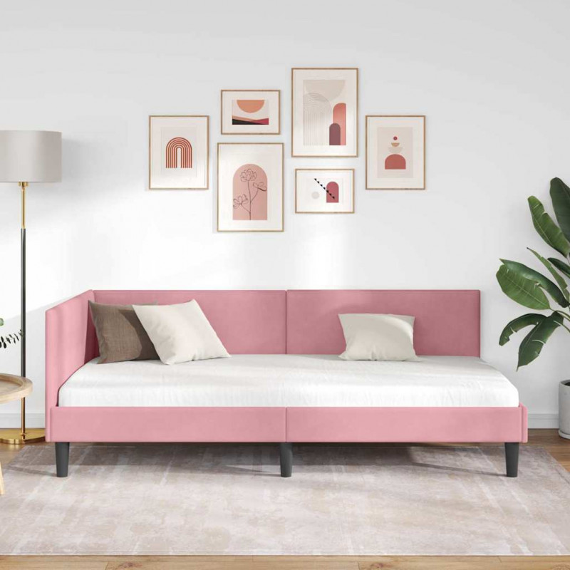 Rama łóżka narożnego Z zagłówkiem Różowy 90 cm x 200 cm Aksamit