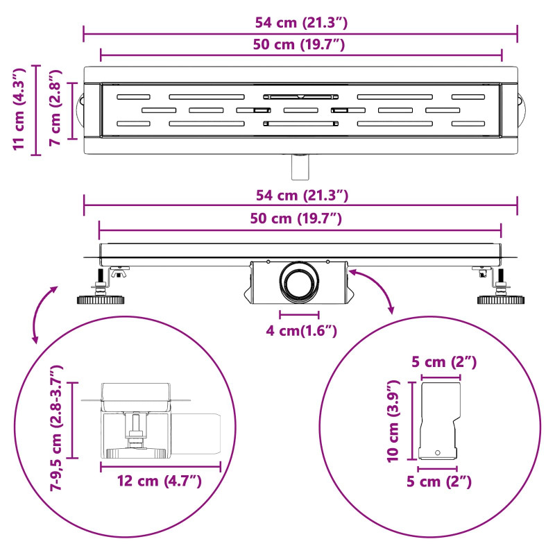 Odwodnienie prysznicowe z designem linii Srebrny 50 cm