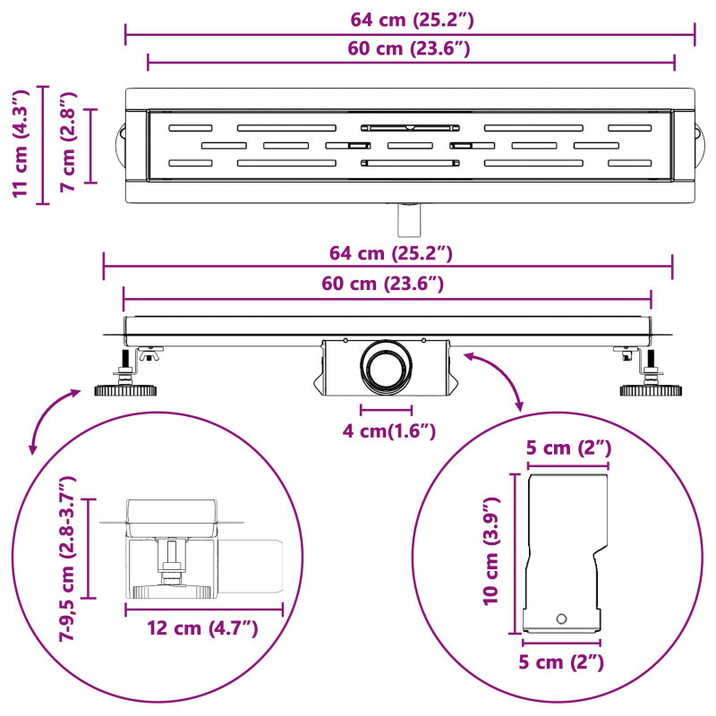 Odwodnienie prysznicowe z designem linii Srebrny 60 cm
