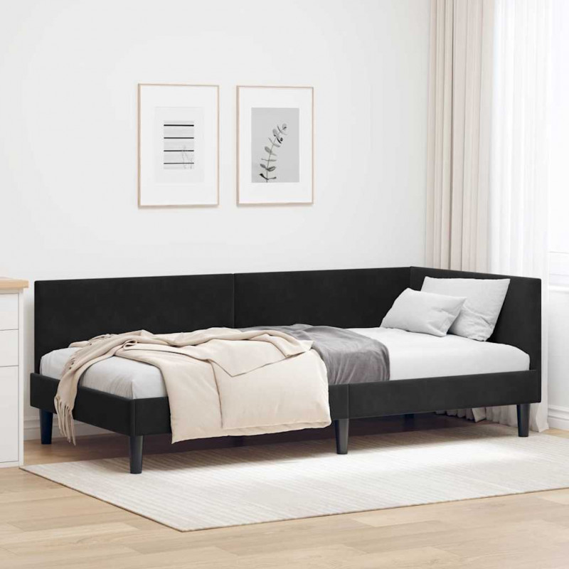 Rama łóżka narożnego Z zagłówkiem Czarny 90 cm x 200 cm Aksamit