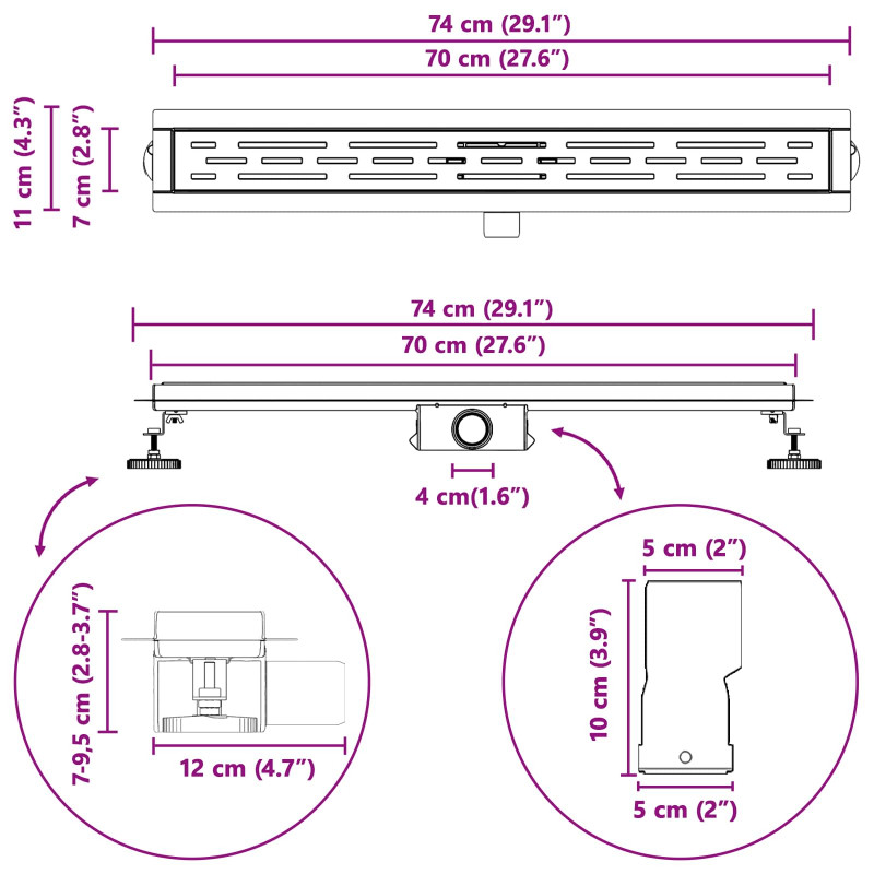 Odwodnienie prysznicowe z designem linii Srebrny 70 cm