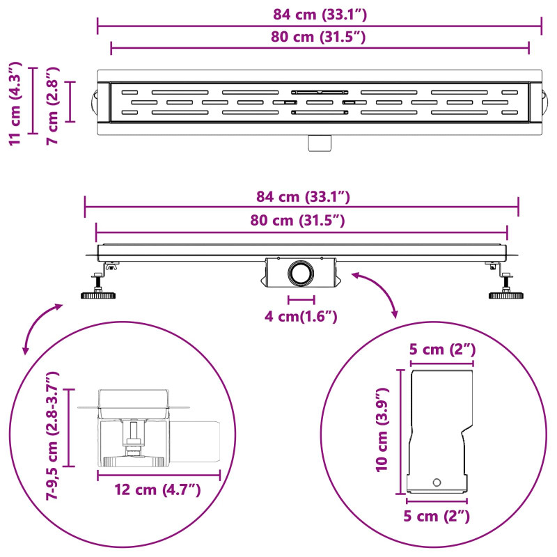 Odwodnienie prysznicowe z designem linii Srebrny 80 cm