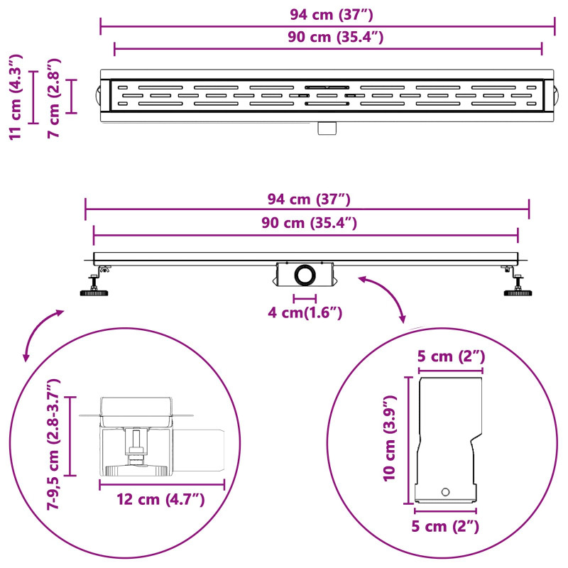 Odwodnienie prysznicowe z designem linii Srebrny 90 cm
