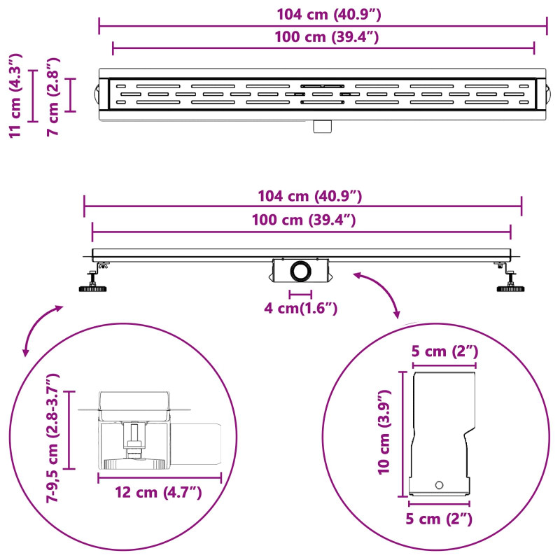 Odwodnienie prysznicowe z designem linii Srebrny 100 cm