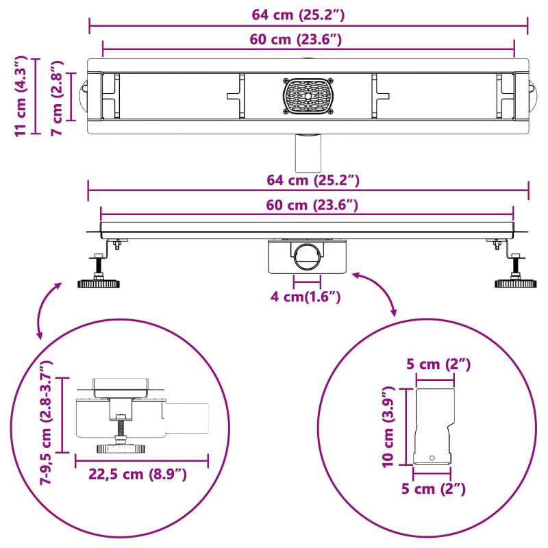Odpływ prysznicowy 2 w 1 z syfonem 360° Srebrny 60 cm