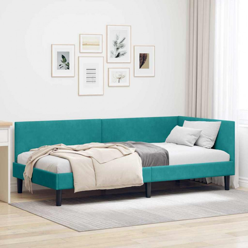 Rama łóżka narożnego Turkusowy 100 cm x 200 cm Aksamit