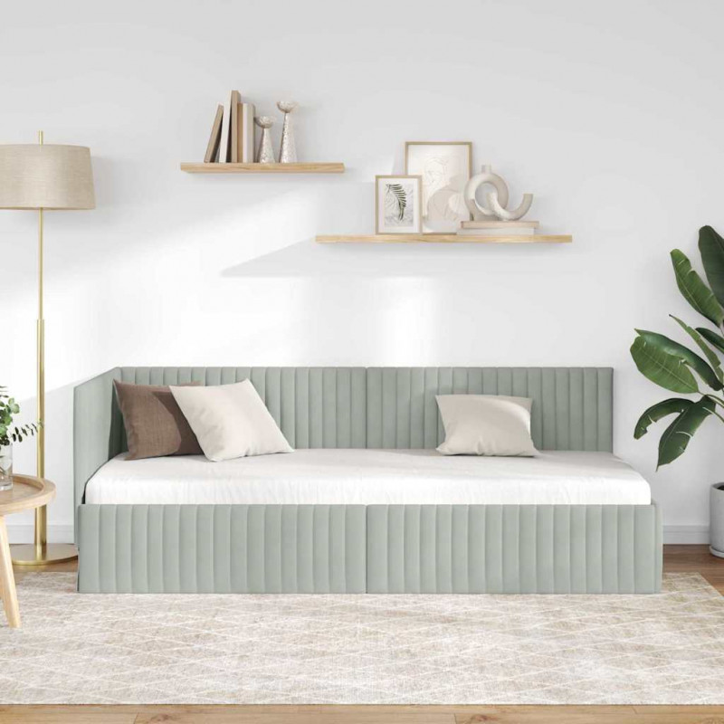 Rama łóżka narożnego Jasnoszary 80 cm x 200 cm Aksamit