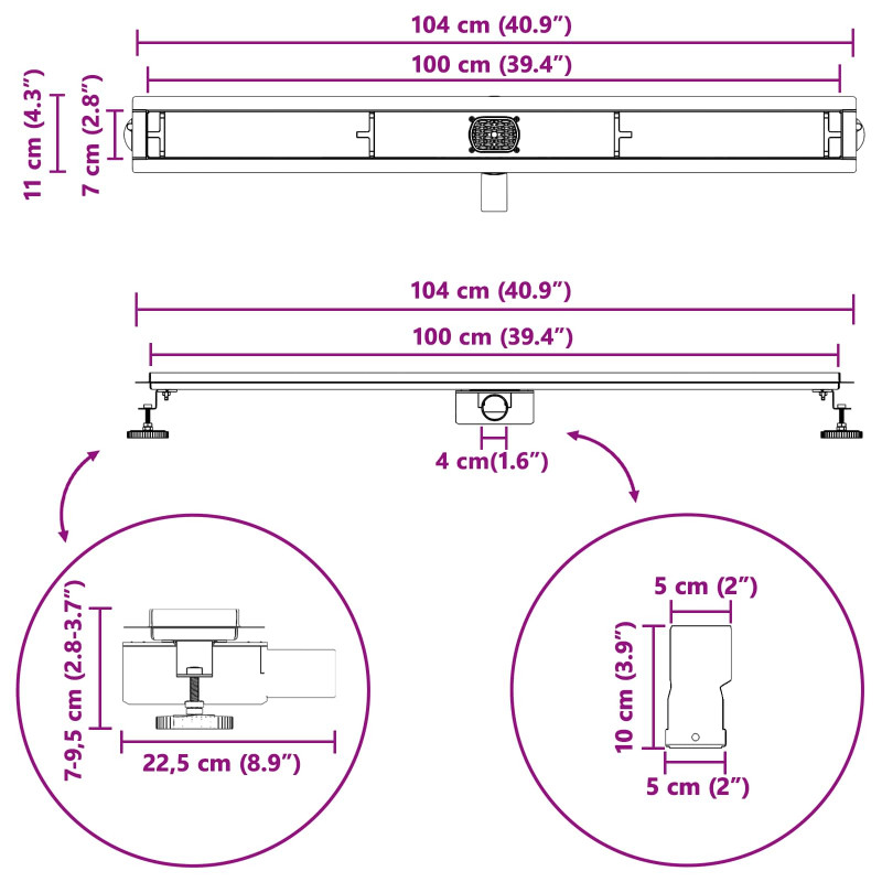 Odpływ prysznicowy 2 w 1 z syfonem 360° Srebrny 100 cm