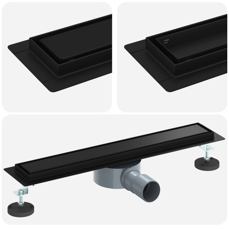 Odpływ prysznicowy 2 w 1 z syfonem 360° Czarny 50 cm