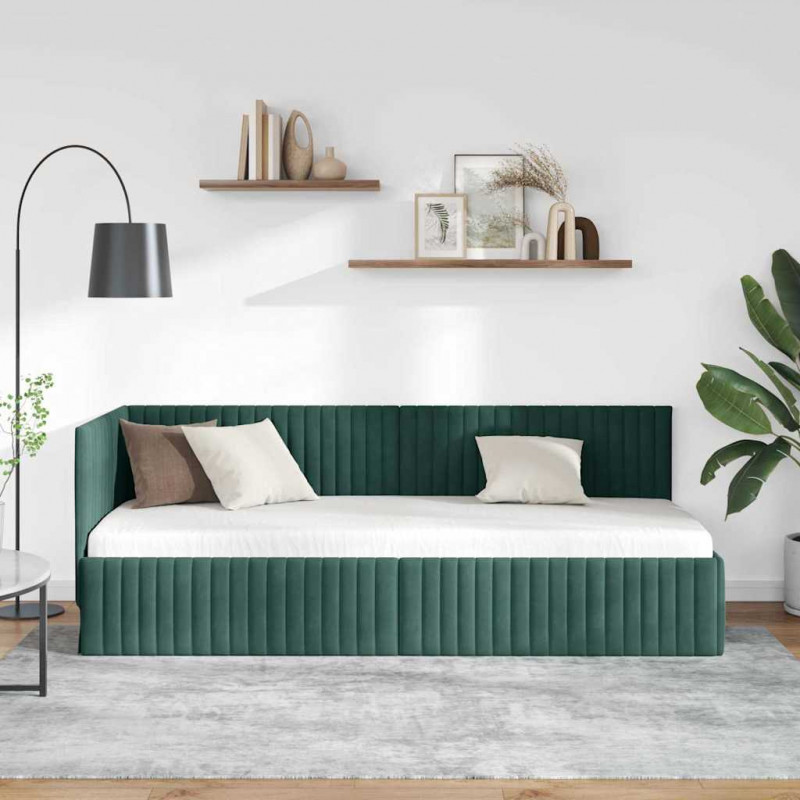 Rama łóżka narożnego Ciemna zieleń 80 cm x 200 cm Aksamit