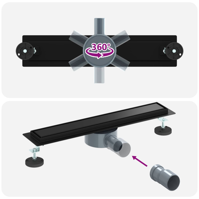 Odpływ prysznicowy 2 w 1 z syfonem 360° Czarny 50 cm