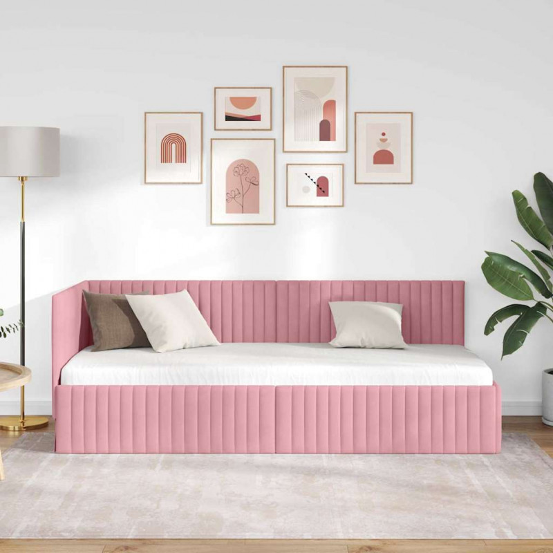 Rama łóżka narożnego Z zagłówkiem Różowy 80 cm x 200 cm Aksamit