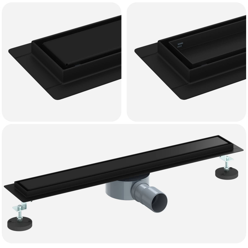 Odpływ prysznicowy 2 w 1 z syfonem 360° Czarny 60 cm