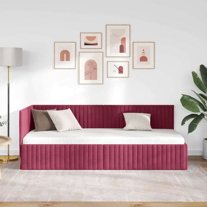 Rama łóżka narożnego Czerwone wino 80 cm x 200 cm Aksamit