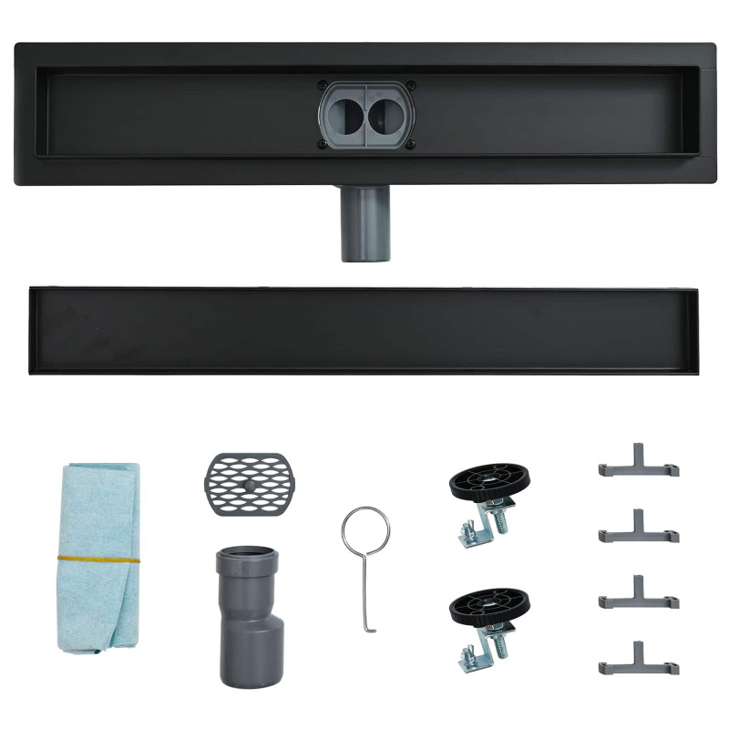 Odpływ prysznicowy 2 w 1 z syfonem 360° Czarny 60 cm