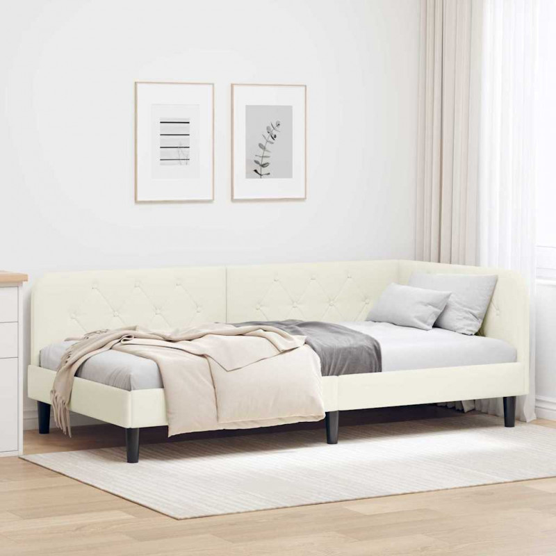 Rama łóżka narożnego Kremowy 90 x 200 cm Aksamit