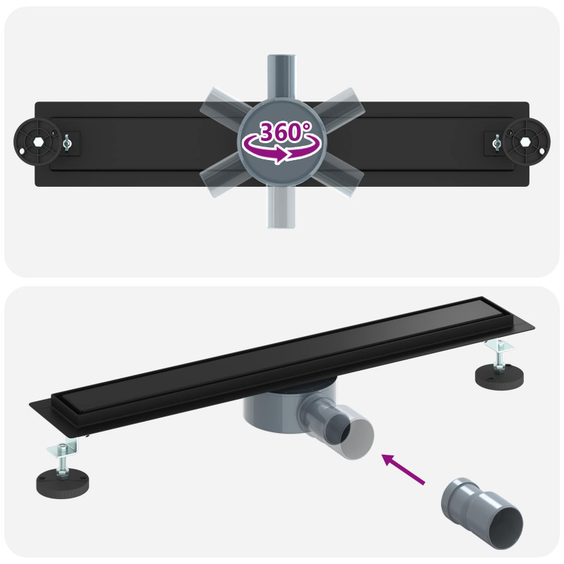 Odpływ prysznicowy 2 w 1 z syfonem 360° Czarny 60 cm