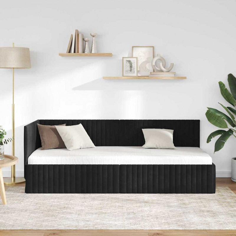 Rama łóżka narożnego Z zagłówkiem Czarny 80 cm x 200 cm Aksamit