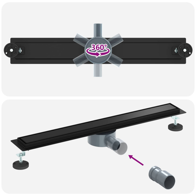 Odpływ prysznicowy 2 w 1 z syfonem 360° Czarny 70 cm