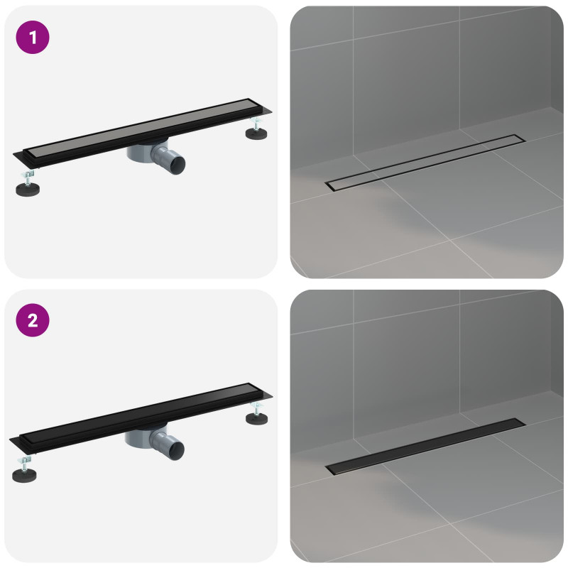 Odpływ prysznicowy 2 w 1 z syfonem 360° Czarny 70 cm