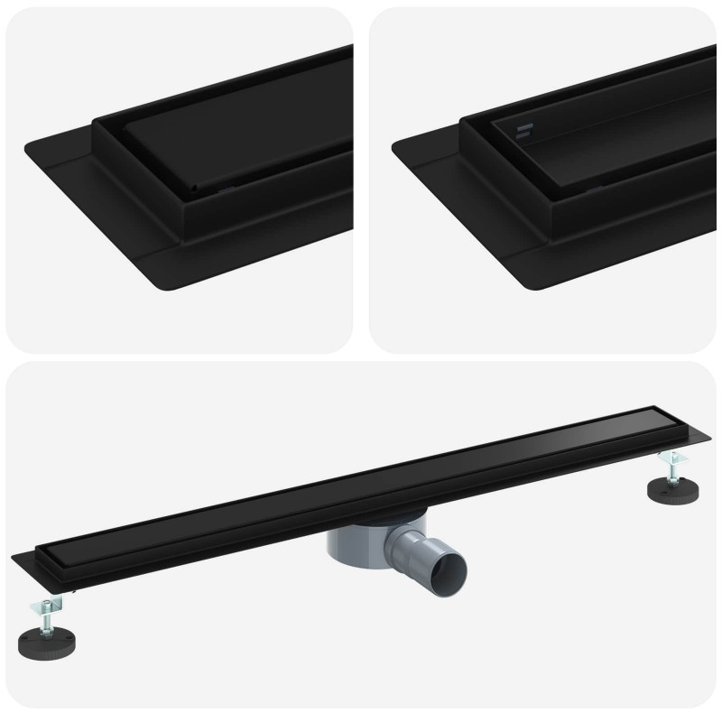 Odpływ prysznicowy 2 w 1 z syfonem 360° Czarny 80 cm