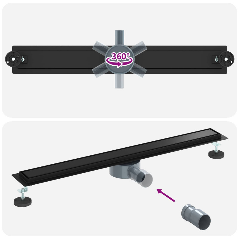 Odpływ prysznicowy 2 w 1 z syfonem 360° Czarny 80 cm