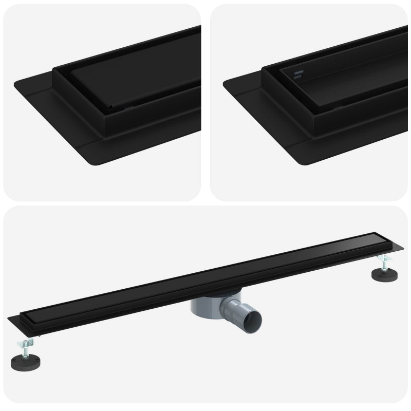 Odpływ prysznicowy 2 w 1 z syfonem 360° Czarny 90 cm