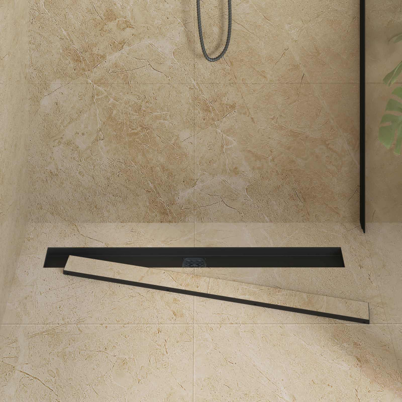 Odpływ prysznicowy 2 w 1 z syfonem 360° Czarny 90 cm